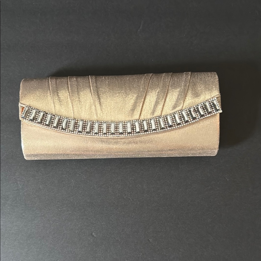 Nina Gold Clutch with Rhinestone Embellishments